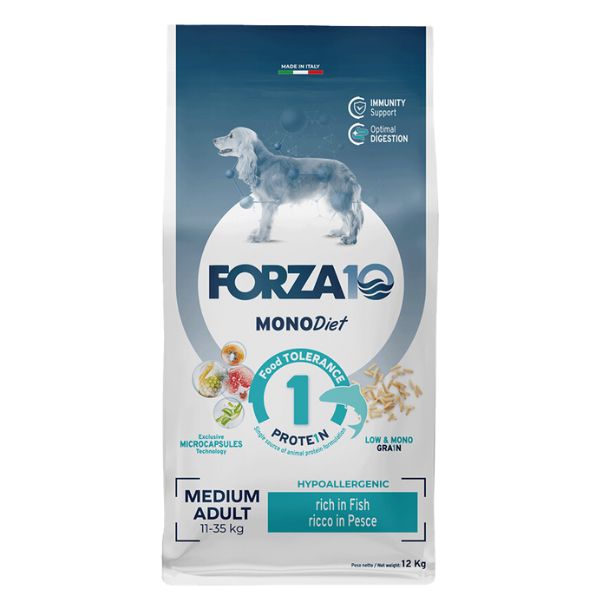 Bauzaar Forza10 MonoDiet Medium Adult Low Grain Hypoallergenic Pesce Soddisfazione Garantita