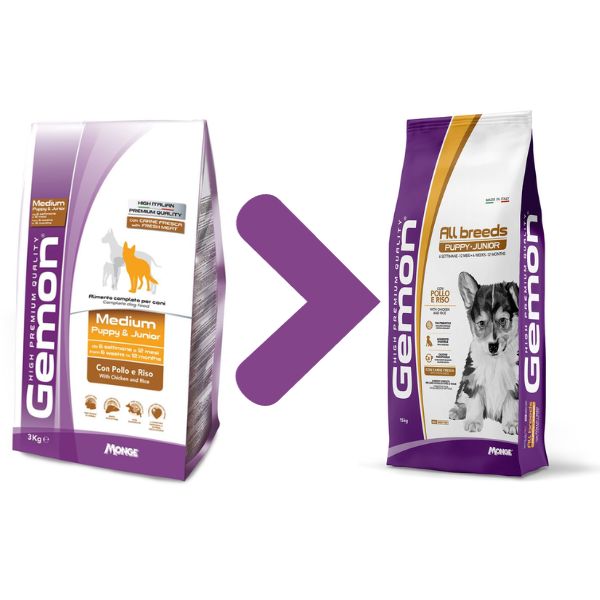 Bauzaar Monge Gemon Puppy & Junior All Breeds con Pollo e Riso Vendita Economica