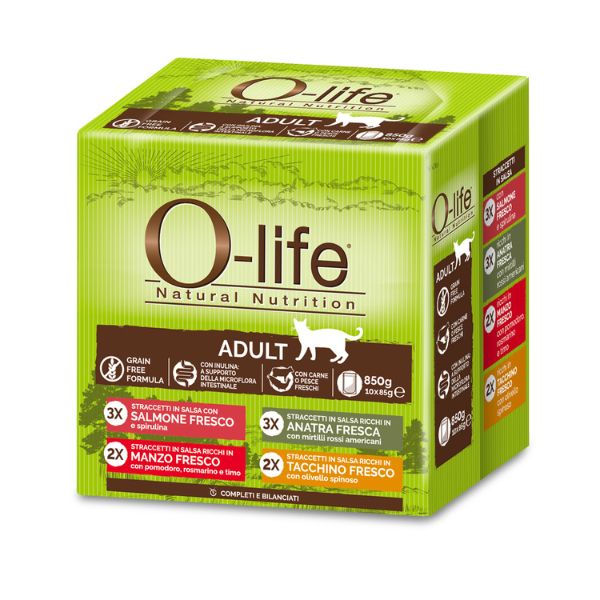 Bauzaar O-life Cat Adult Grain Free Straccetti in salsa multipack 10x85 gr
