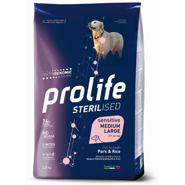 Bauzaar Prolife Sterilised Cane Sensitive Medium Large Maiale e Riso Super sconto