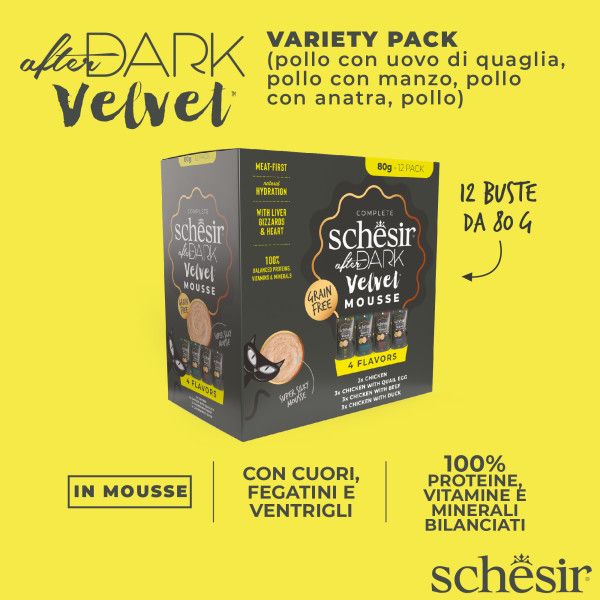 Bauzaar Schesir After Dark Cat Velvet Mousse Variety pack 12x80 gr Italia