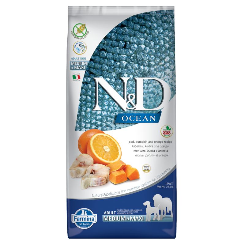 Zooplus Farmina N&D Ocean Grain Free Adult Medium/Maxi Merluzzo Zucca e Arancia Pezzi Unici