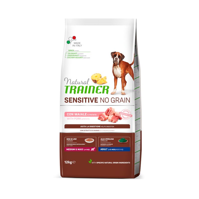 Zooplus Natural Trainer Sensitive No Grain Adult Medium/Maxi Monoproteico con Maiale & Patate Offerta Giorno del Papà