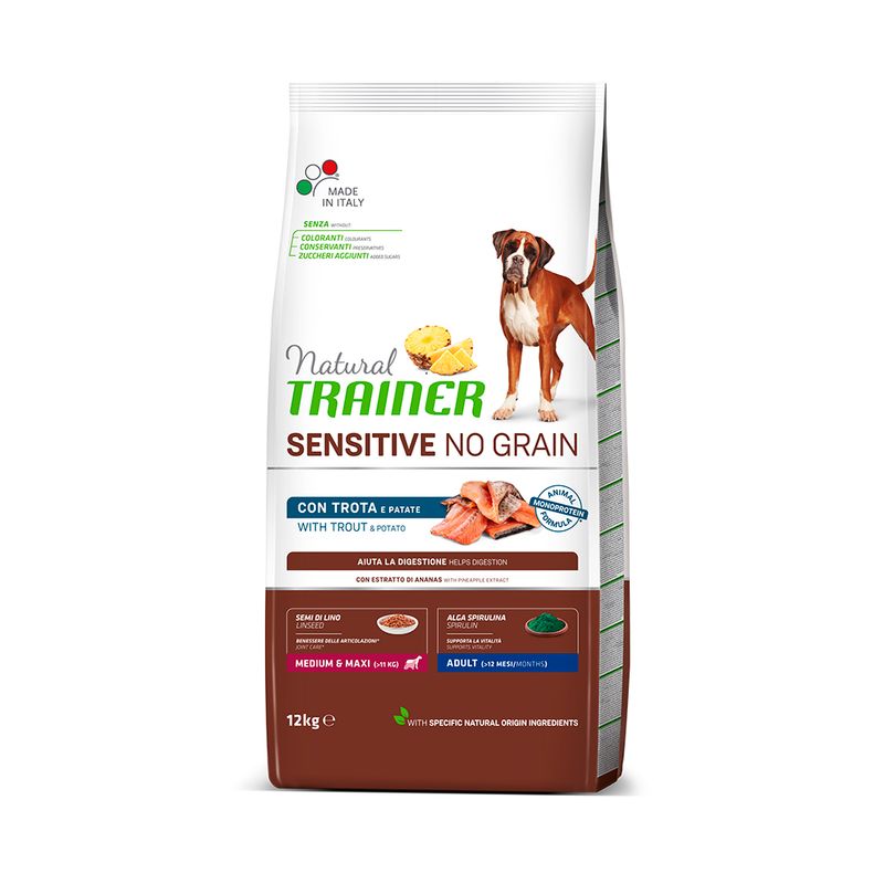 Zooplus Natural Trainer Sensitive No Grain Adult Medium/Maxi Monoproteico con Trota & Patate