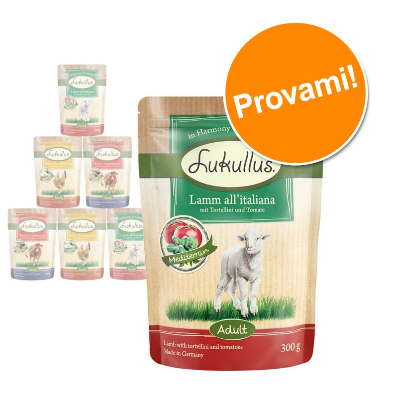 Zooplus Lukullus in buste Pacco misto 6 x 300 g Alimento umido per cane Esporta salva