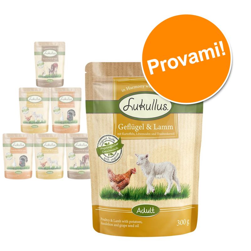 Zooplus Lukullus in buste Pacco misto 6 x 300 g Alimento umido per cane Esporta salva