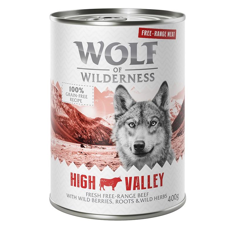 Zooplus Wolf of Wilderness "Carne allevata all'aperto" 6 x 400 g Umido per cani