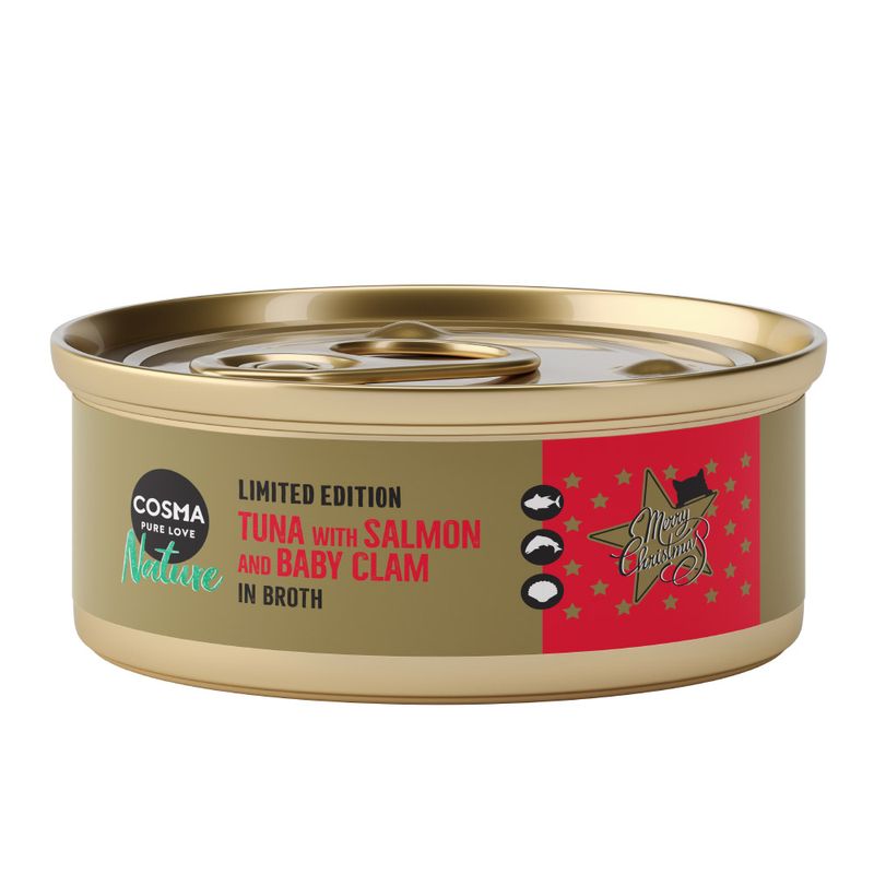 Zooplus Cosma Nature Christmas-Edition Tonno con Salmone & Vongole baby umido gatto Spedizione Gratuita