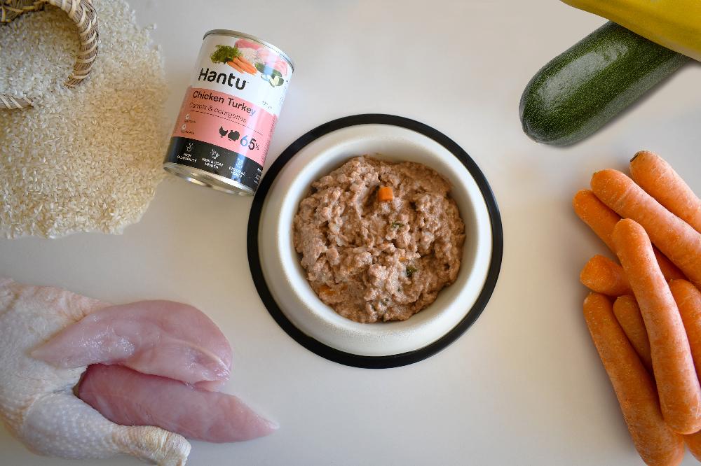Miscota Hantu Alimento umido di pollo e tacchino con carote e zucchine per cani adulti
