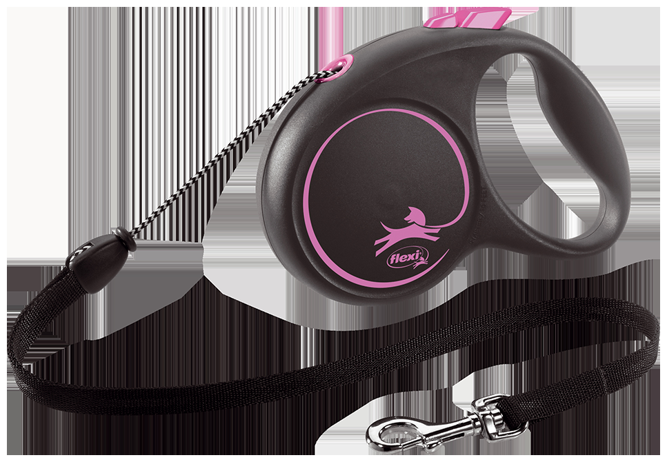 Miscota Flexi Guinzaglio di design nero e cavo rosa Novità