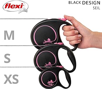 Miscota Flexi Guinzaglio di design nero e cavo rosa Novità