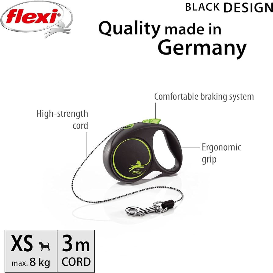 Miscota Flexi Guinzaglio di design nero Cordino di design nero verde Presa