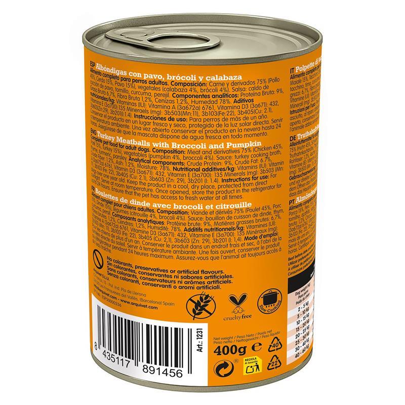 Miscota Arquivet Comída Húmeda Fresh Albóndigas de Pavo con Brócoli y Calabaza 50% di sconto con spedizione gratuita