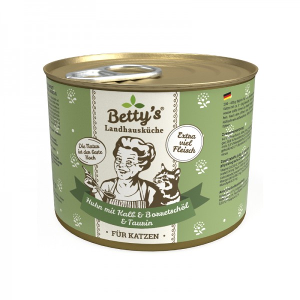 Betty's Landhausküche Pollo e Vitello con Olio di Borragine Umido per Gatti Convenienza