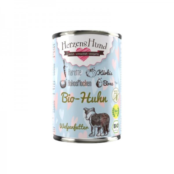 Herzens Hund Pollo Biologico con Carota Bio per Cucciolo Presa