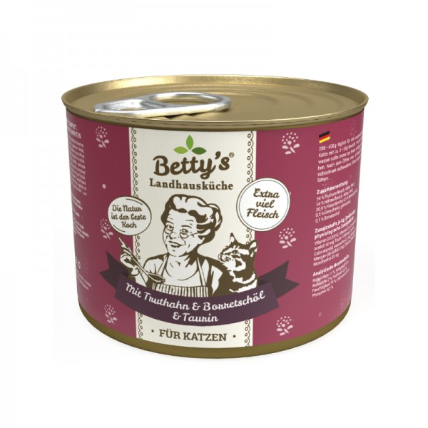 Betty's Landhausküche Tacchino con Olio di Borragine Umido per Gatti Pezzi Unici