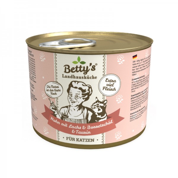 Betty's Landhausküche Pollo e Salmone con Olio di Borragine Umido per Gatti Qualità Garantita