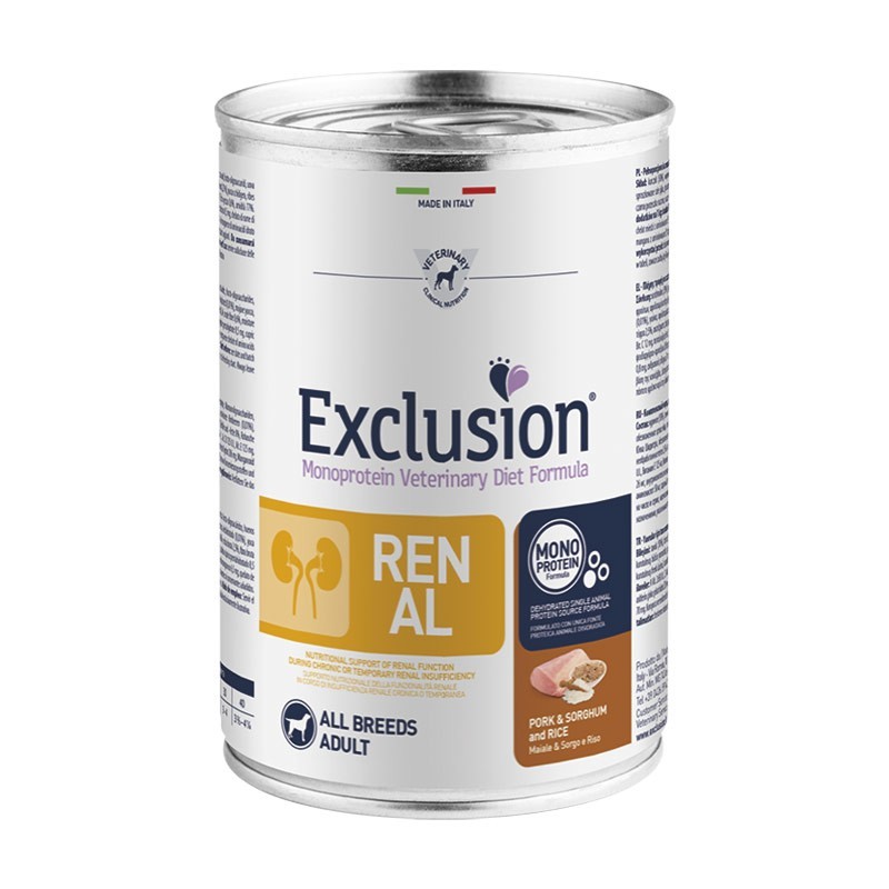 Exclusion Diet Renal Maiale Sorgo e Riso All Breeds Adult Umido per Cani