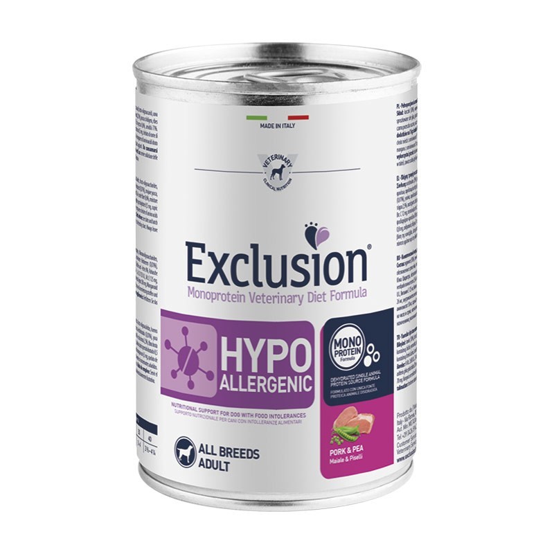 Exclusion Diet Hypoallergenic Maiale e Piselli All Breeds Adult Umido per Cani Esporta salva