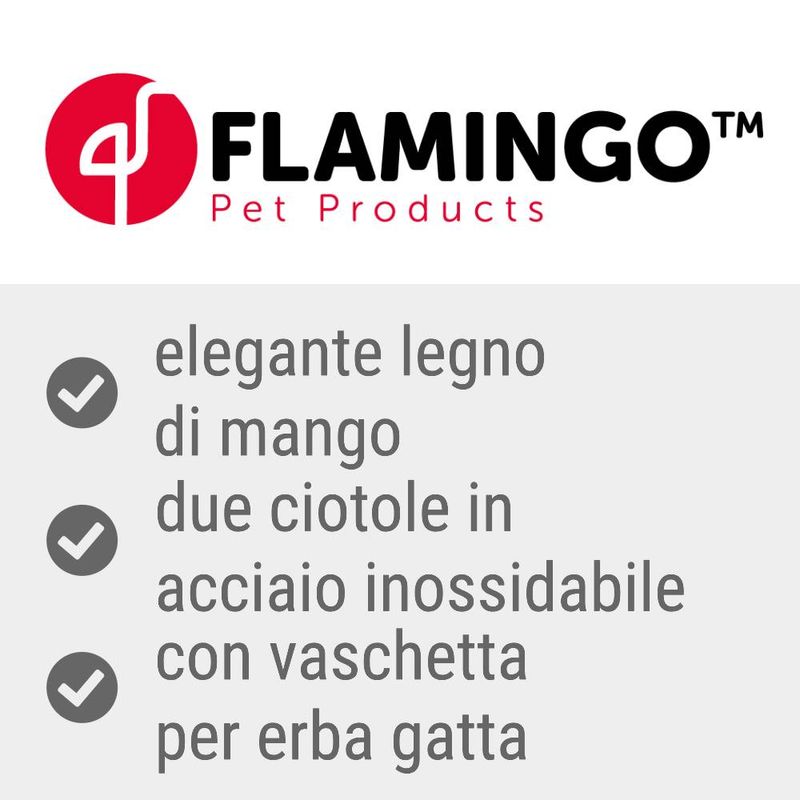 Bitiba Ciotola doppia Flamingo Lela con ciotola per erba gatta Nuovo